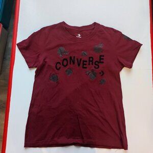 Converse T-shirt classic fit burgundy with roses women's size M